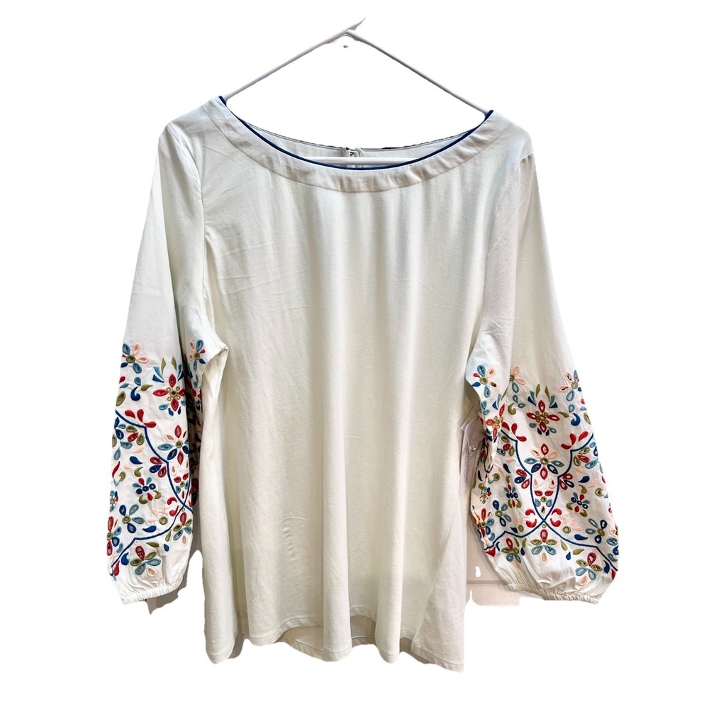 Soft  Surroundings NWT LG‎ Tunic Boho Hippie Peasant  Cut Out Floral EMBROIDERY